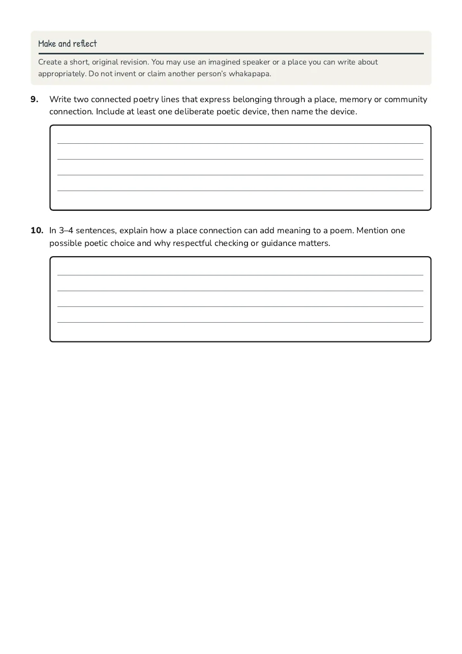 Pepeha Poetry Revision Worksheet, page 3 of 3: Make and reflect
