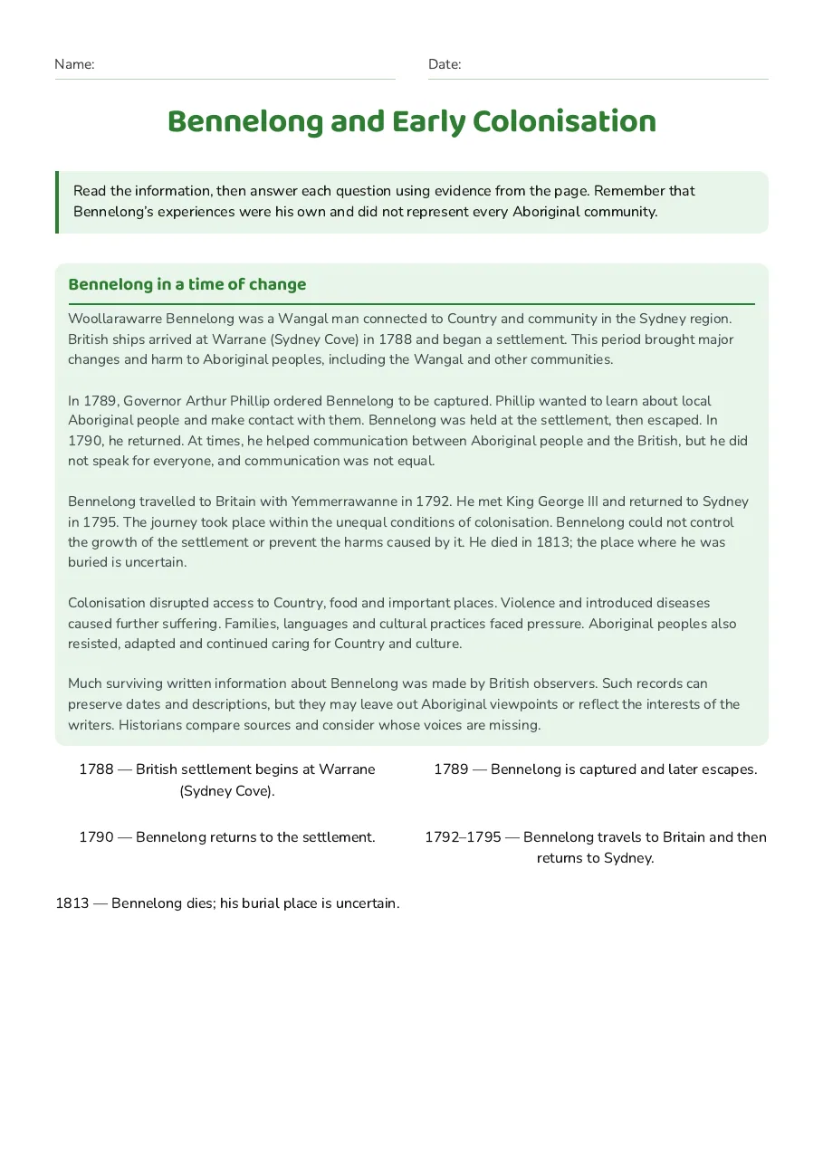 Bennelong and Early Colonisation, page 1 of 3: Bennelong in a time of change