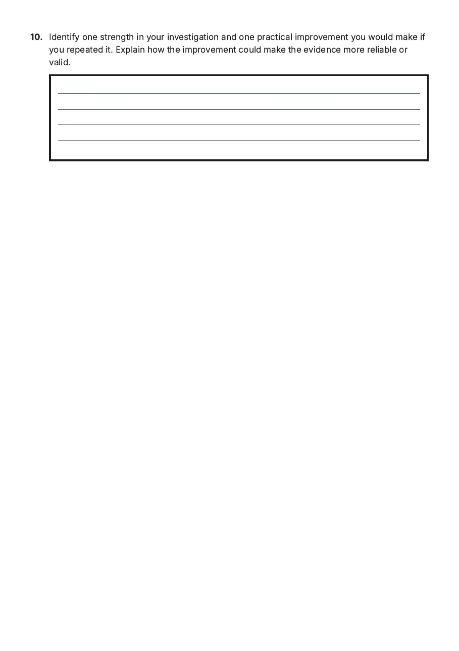 Bridge Challenge Assessment Rubric, page 3 of 3: 10. Identify one strength in your investigation and one practical improvement you would…