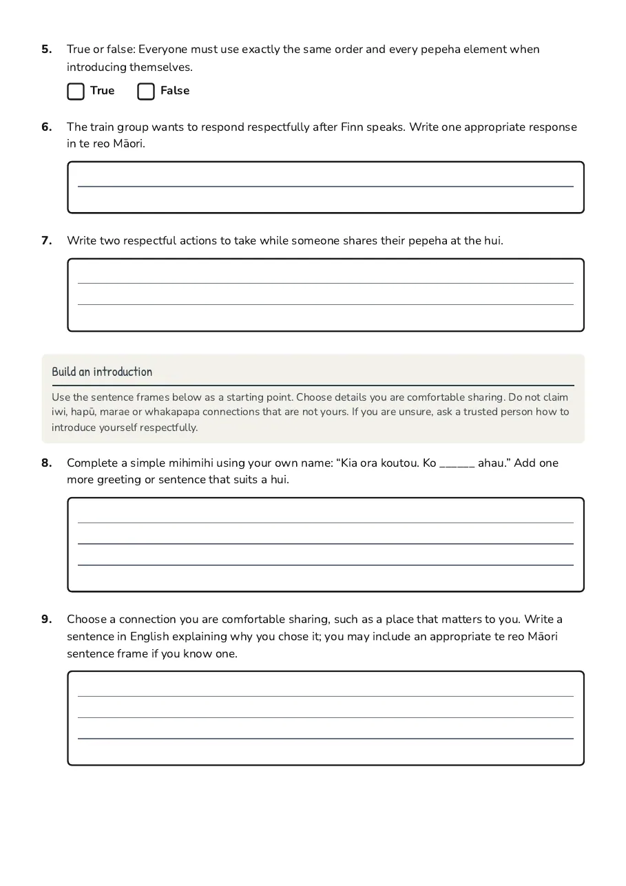 Pepeha and Mihimihi Practice, page 2 of 3: Build an introduction