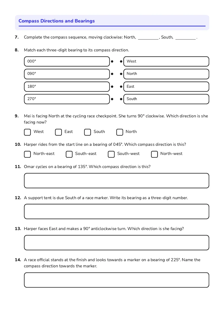 Angles and Compass Bearings, page 2 of 3: Compass Directions and Bearings