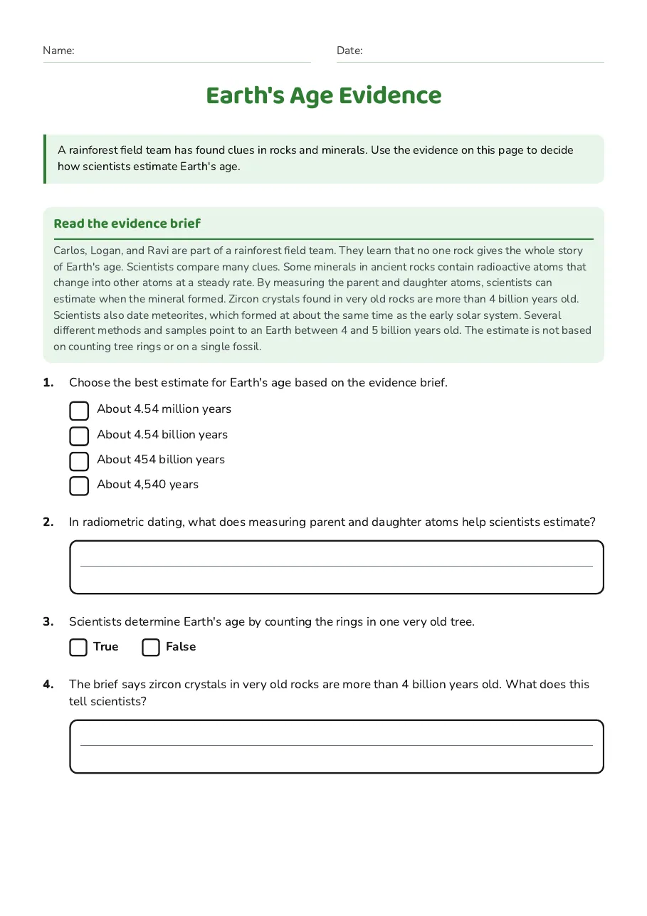 Earth's Age Evidence, page 1 of 3: Read the evidence brief