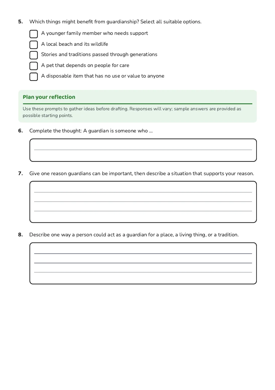 Guardianship Reflective Writing, page 2 of 4: Plan your reflection
