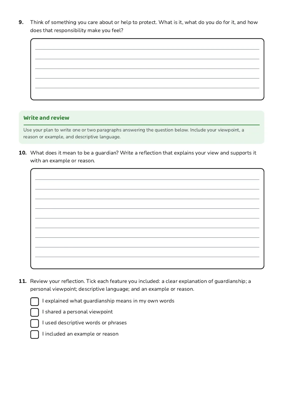 Guardianship Reflective Writing, page 3 of 4: Write and review