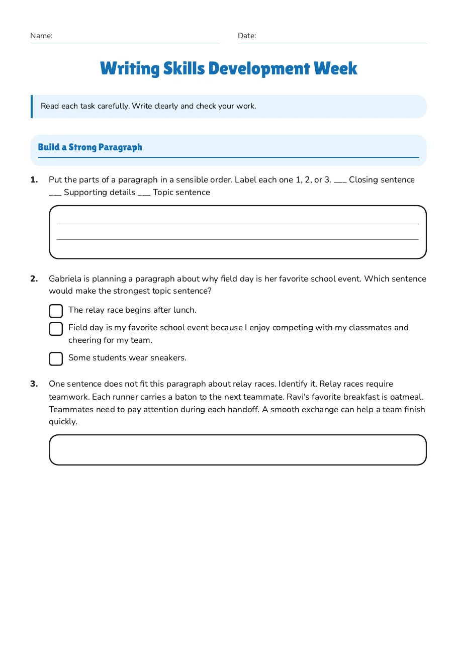 Writing Skills Development Week, page 1 of 3: Build a Strong Paragraph