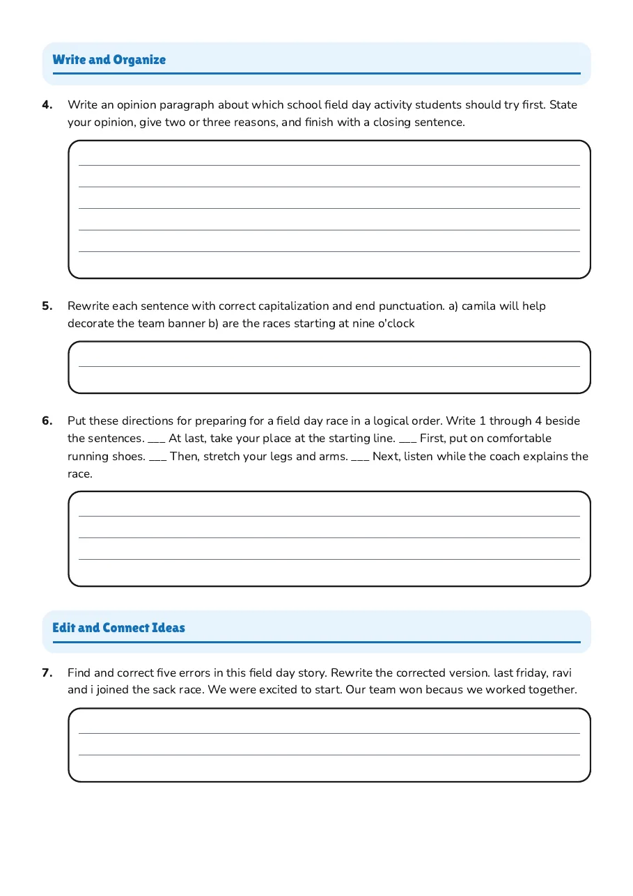 Writing Skills Development Week, page 2 of 3: Write and Organize, Edit and Connect Ideas