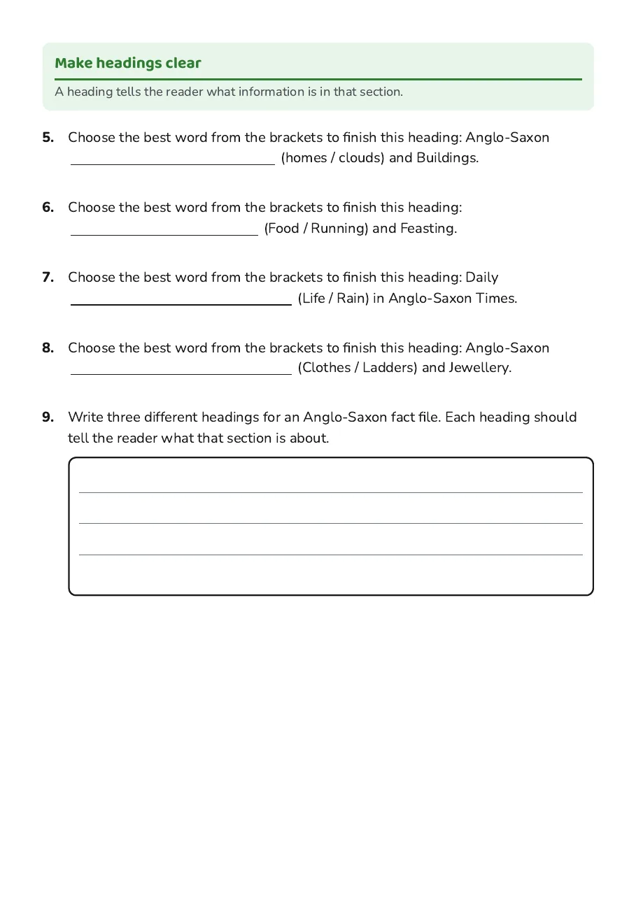 Anglo-Saxon Fact File Template, page 3 of 4: Make headings clear