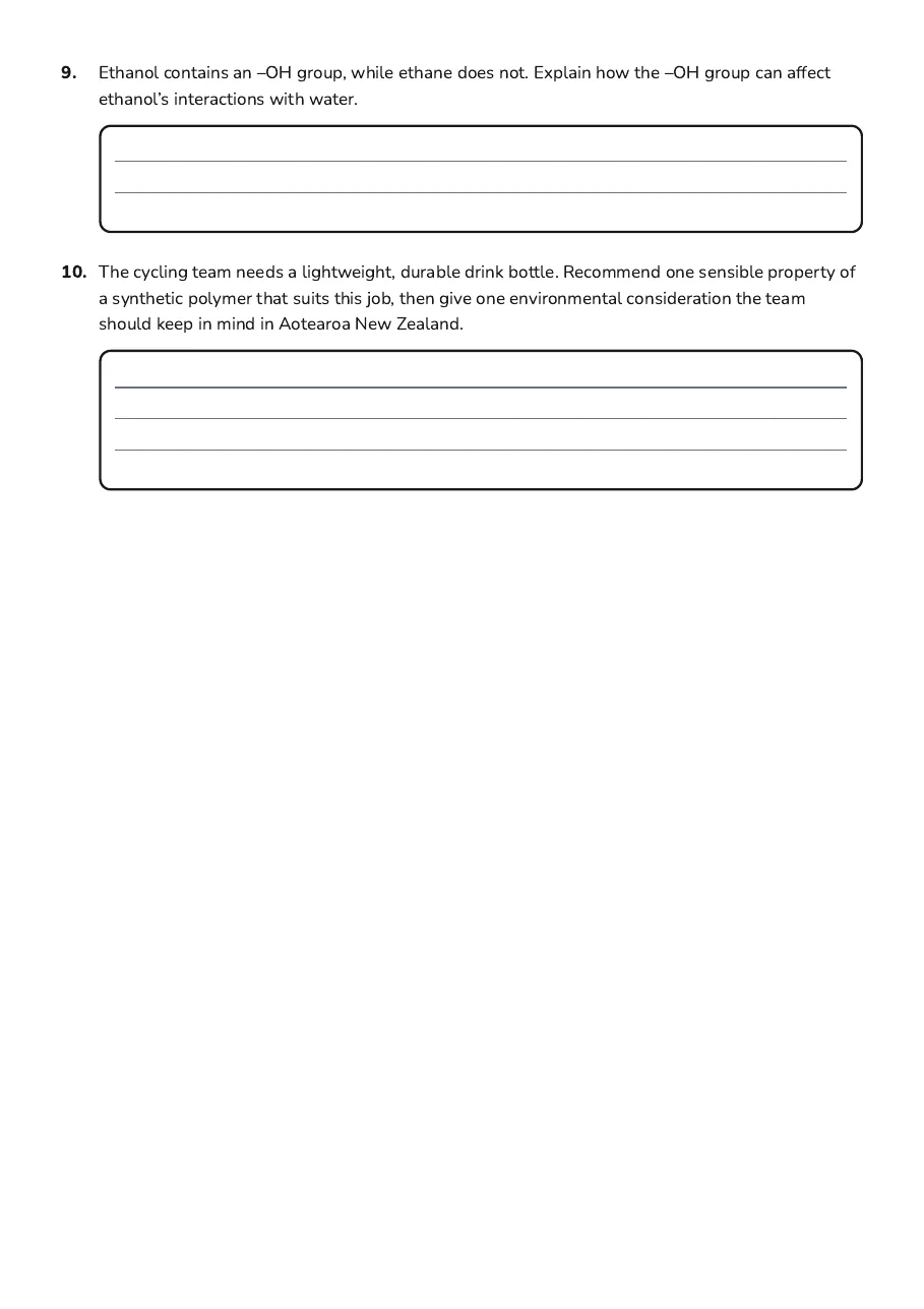 Organic Chemistry Essentials Worksheet, page 3 of 3: 9. Ethanol contains an –OH group, while ethane does not. Explain how the –OH group can…