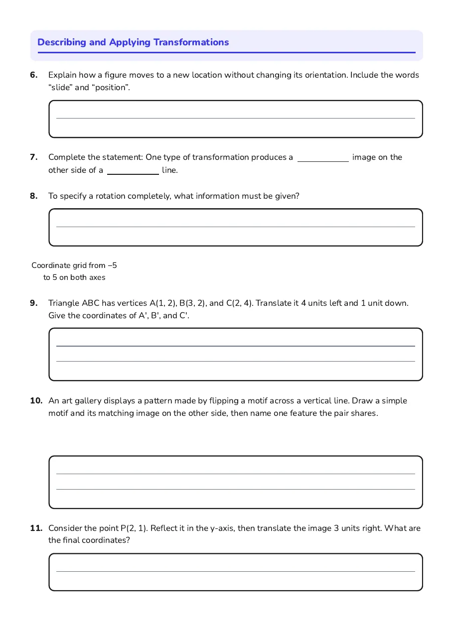 Geometry Transformations Practice, page 2 of 3: Describing and Applying Transformations