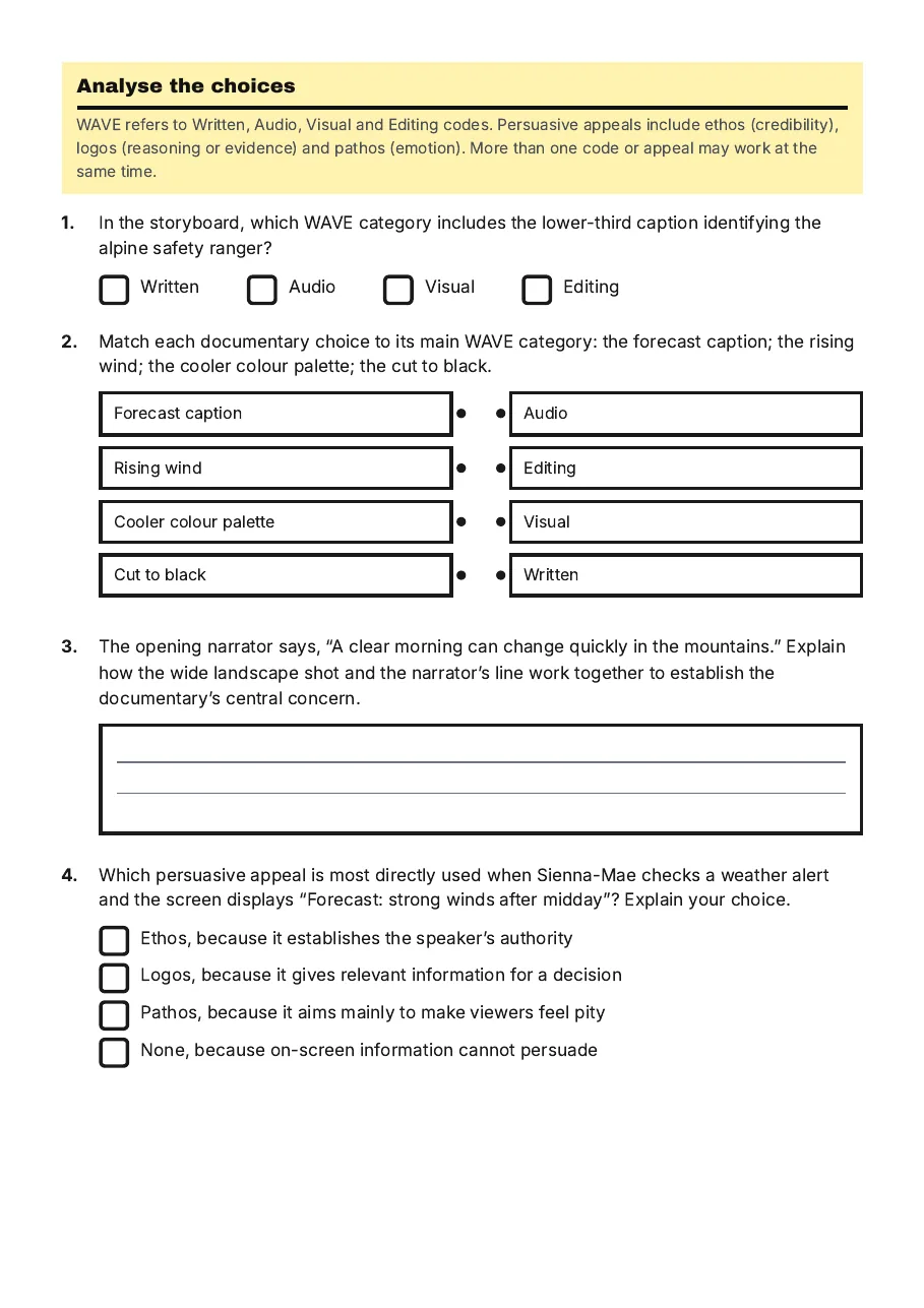 Documentary WAVE Codes Analysis, page 2 of 3: Analyse the choices