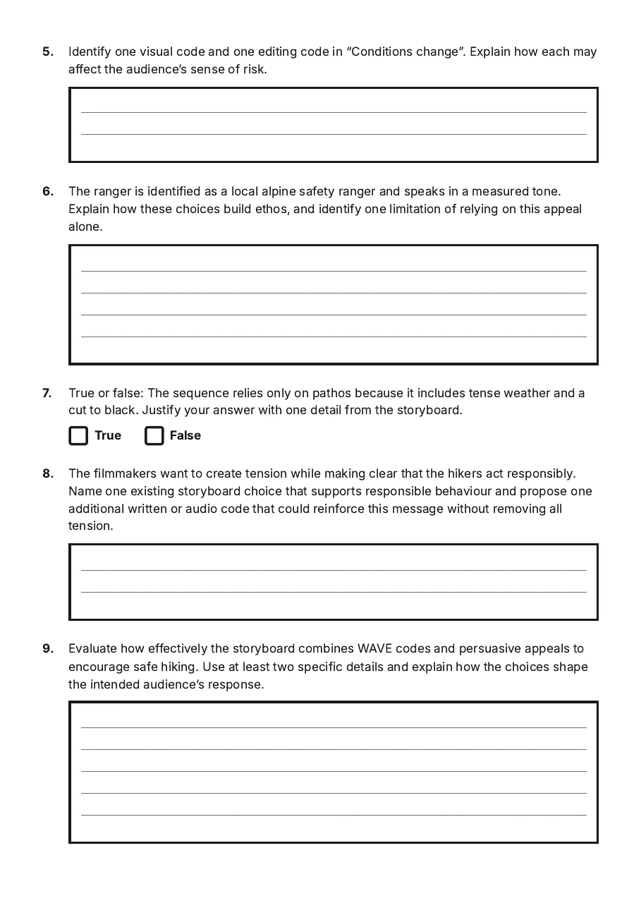 Documentary WAVE Codes Analysis, page 3 of 3: 5. Identify one visual code and one editing code in “Conditions change”. Explain how each…