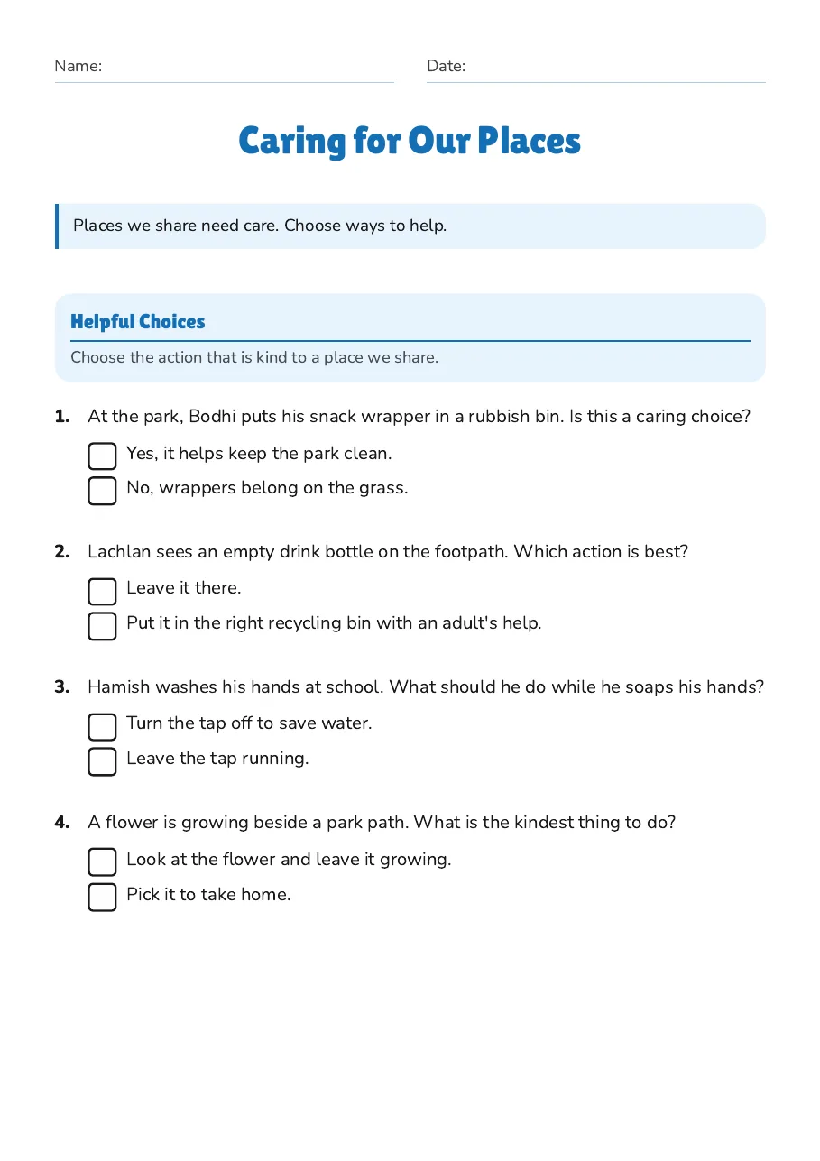 Caring for Our Places, page 1 of 2: Helpful Choices