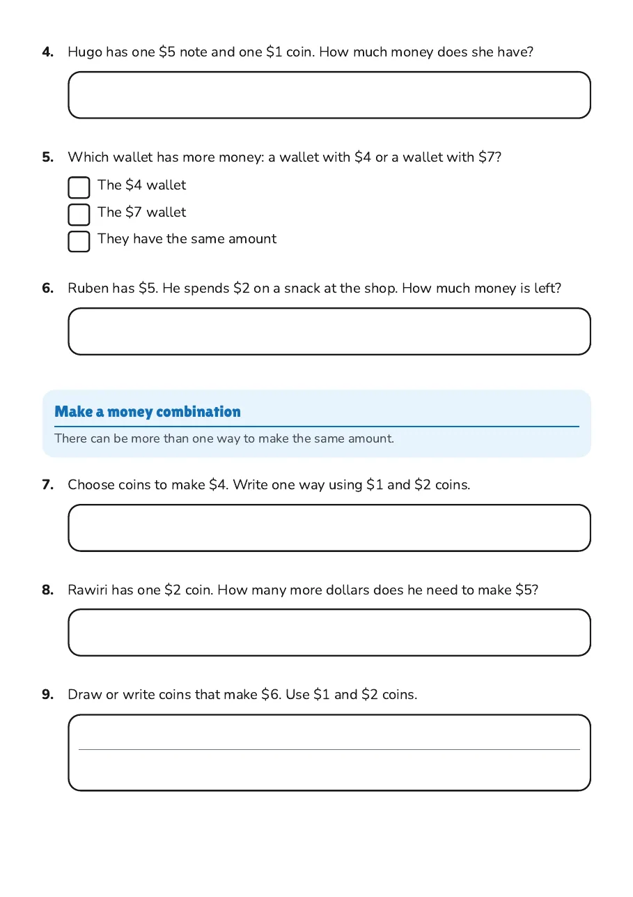 Money Wallet Counting, page 2 of 3: Make a money combination