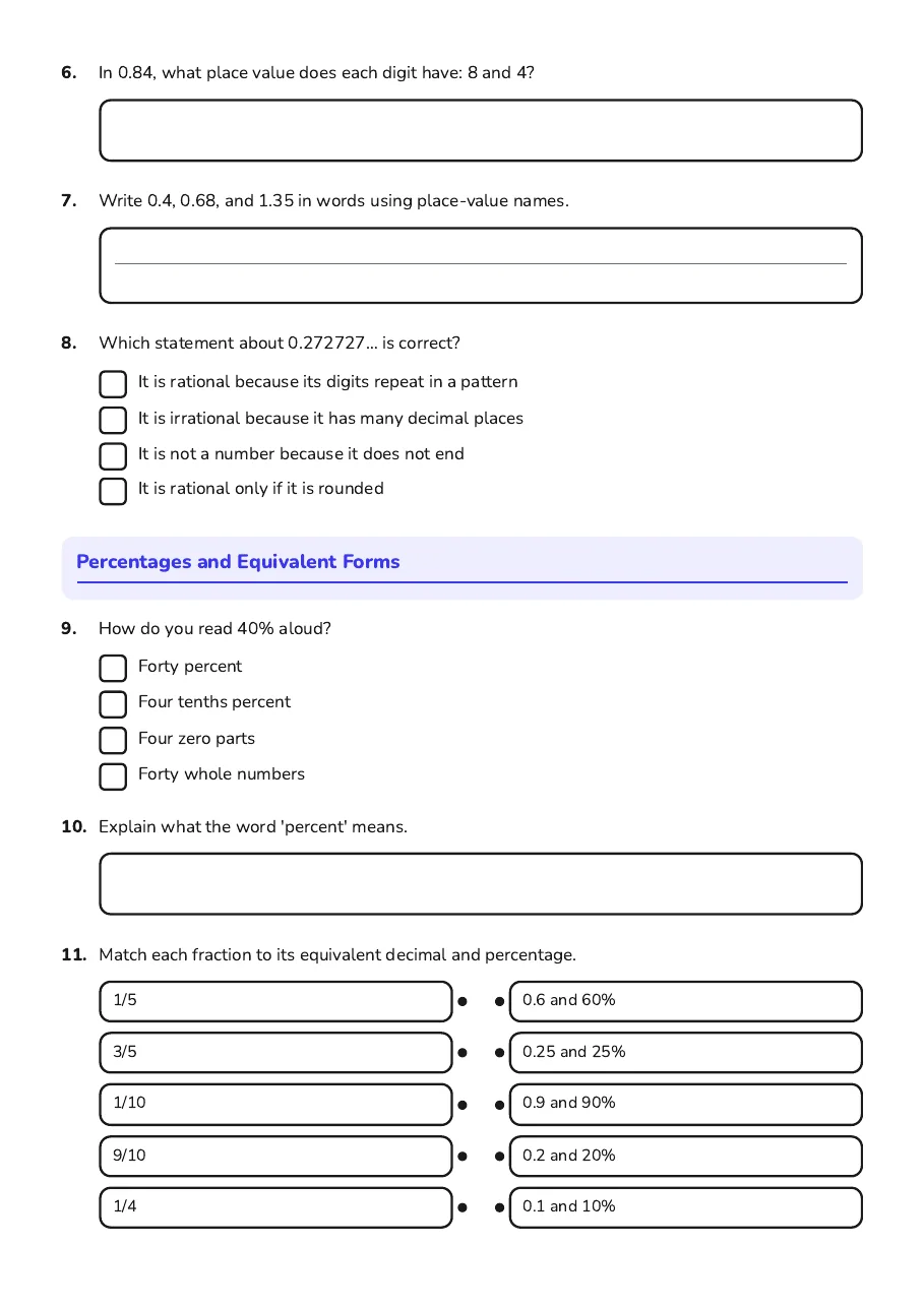 Identifying Rational Numbers, page 2 of 3: Percentages and Equivalent Forms