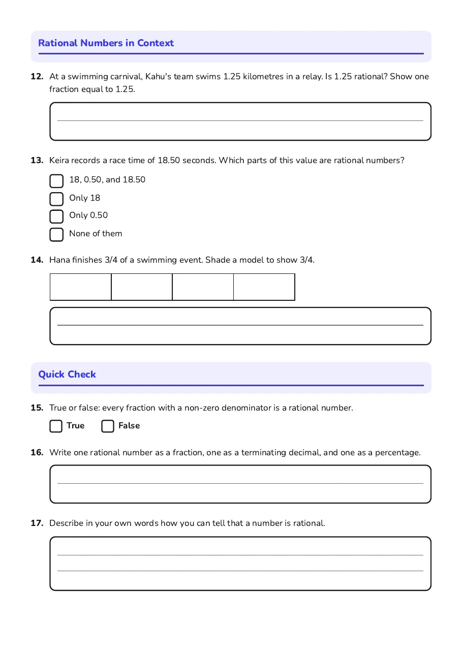 Identifying Rational Numbers, page 3 of 3: Rational Numbers in Context, Quick Check