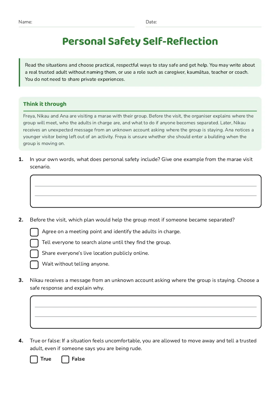 Personal Safety Self-Reflection, page 1 of 3: Think it through