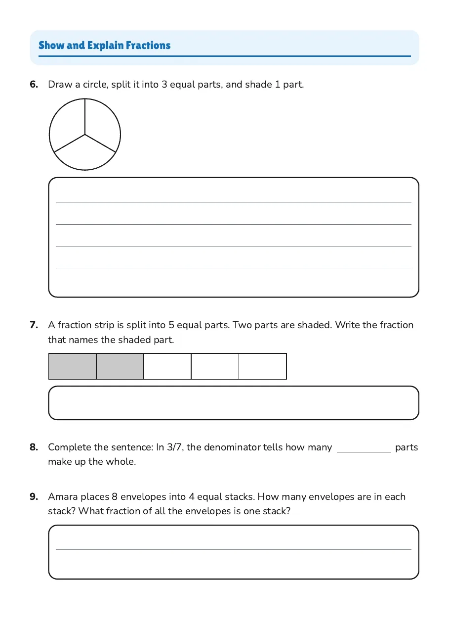 Understanding Fractions Together, page 2 of 3: Show and Explain Fractions