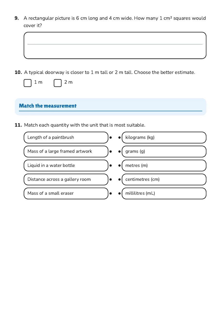Measurement Mastery for Year 3, page 3 of 3: Match the measurement