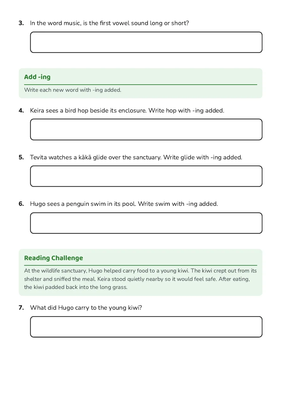 Syllable Sorting Adventure, page 2 of 3: Add -ing, Reading Challenge