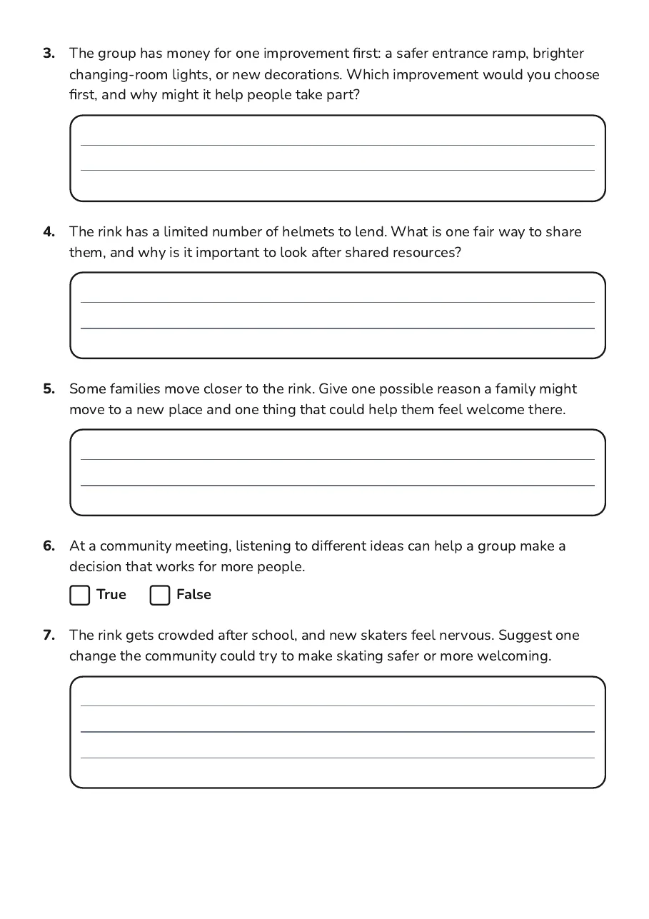 Growing Communities Worksheet, page 2 of 3: 3. The group has money for one improvement first: a safer entrance ramp, brighter