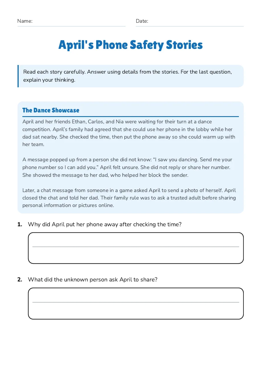 April's Phone Safety Stories, page 1 of 4: The Dance Showcase