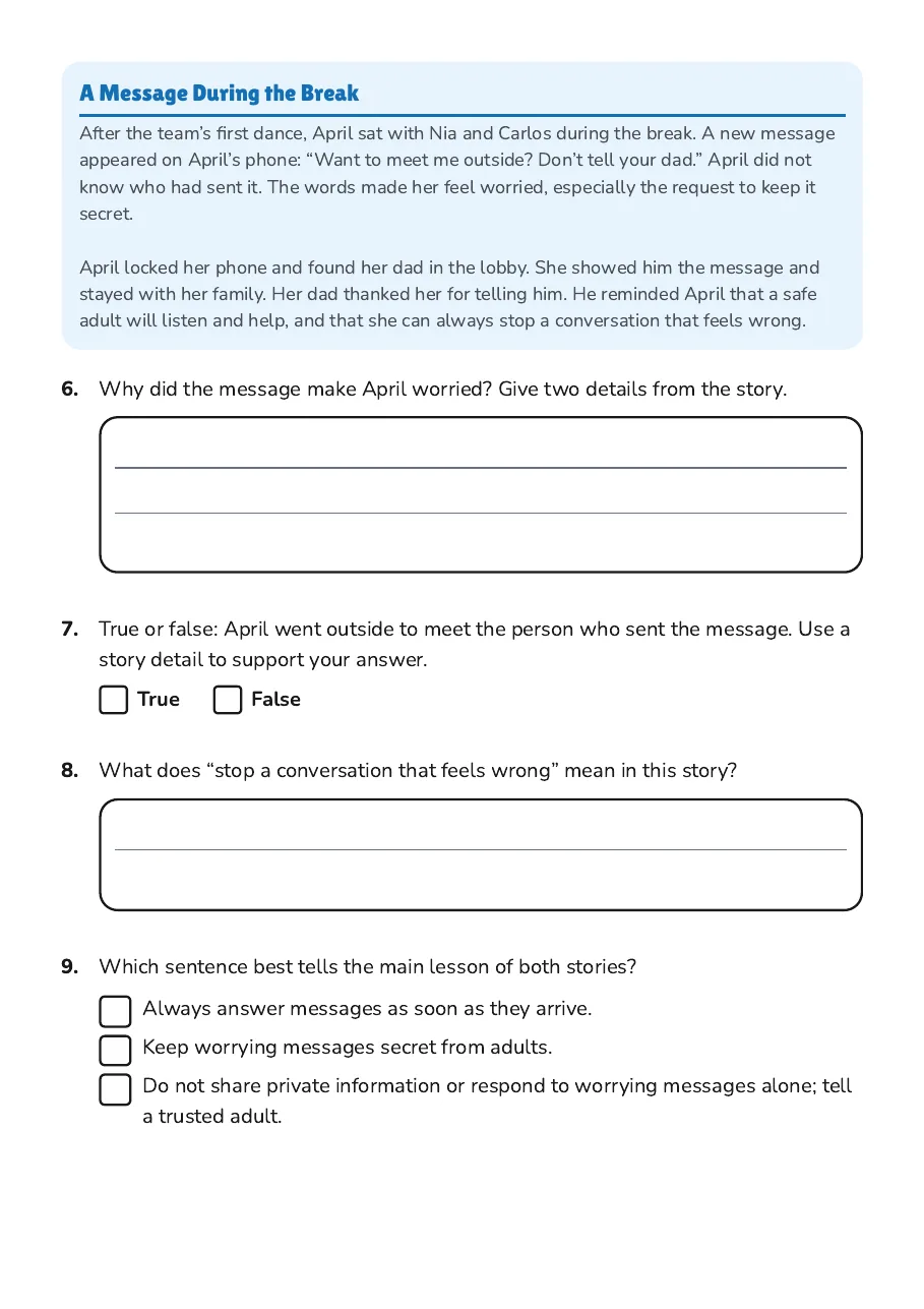 April's Phone Safety Stories, page 3 of 4: A Message During the Break