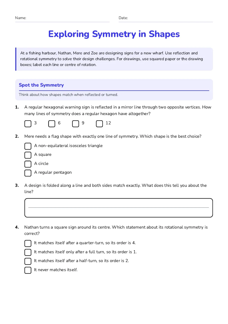 Exploring Symmetry in Shapes, page 1 of 3: Spot the Symmetry