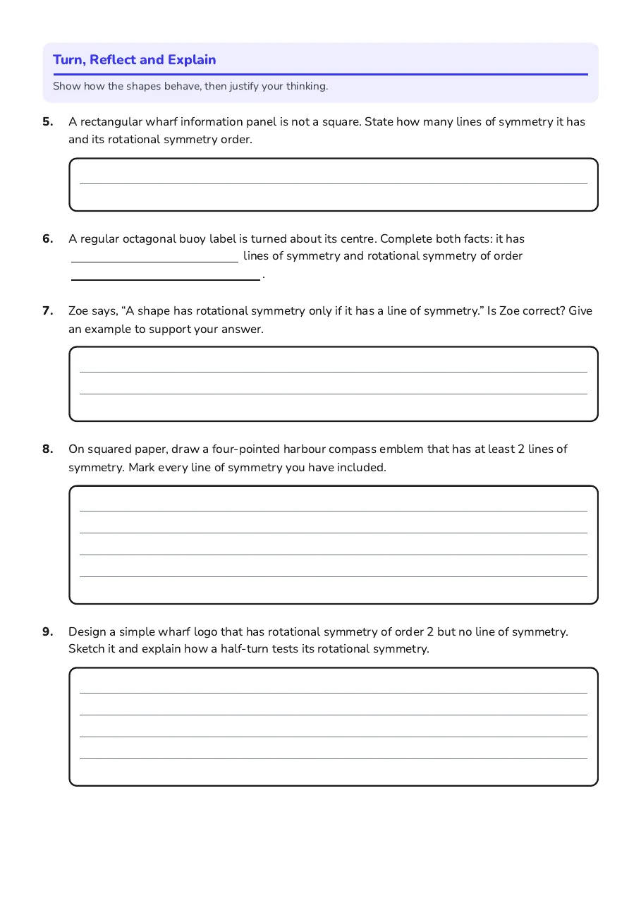 Exploring Symmetry in Shapes, page 2 of 3: Turn, Reflect and Explain