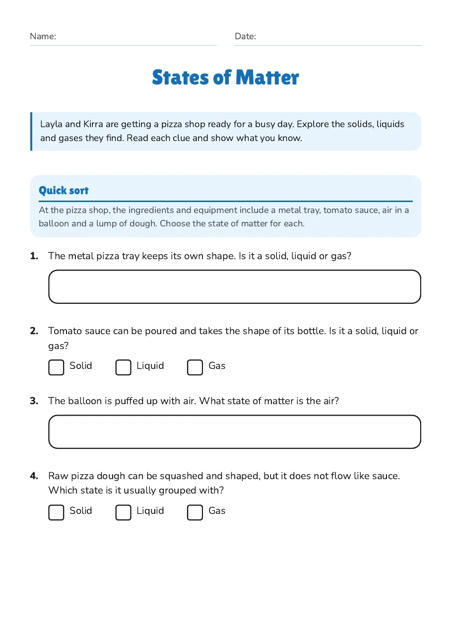 States of Matter, page 1 of 4: Quick sort