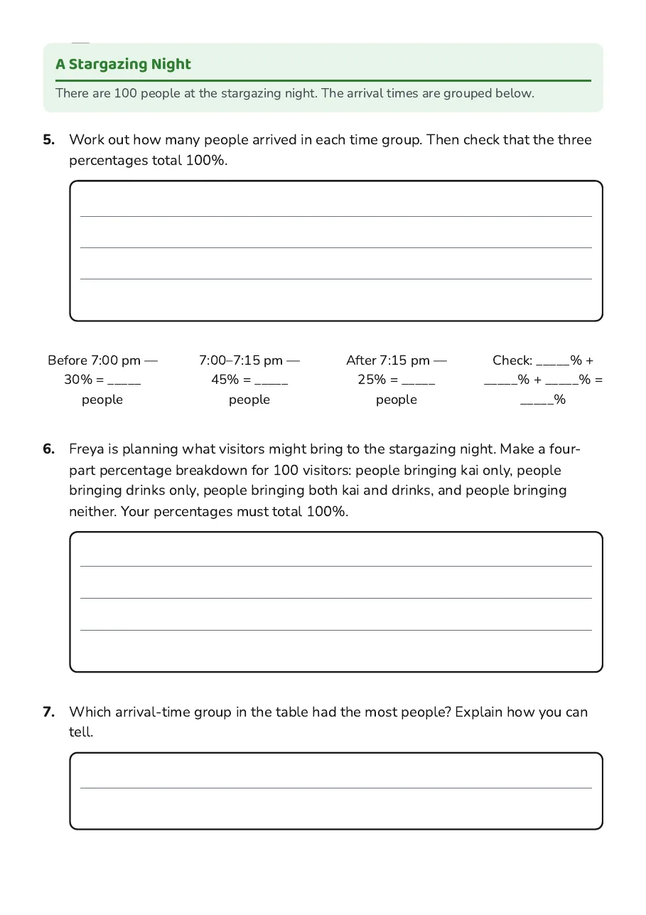 Percentage Challenge Worksheet, page 2 of 3: A Stargazing Night