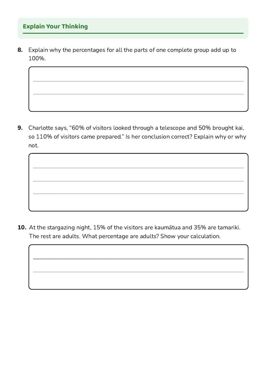 Percentage Challenge Worksheet, page 3 of 3: Explain Your Thinking