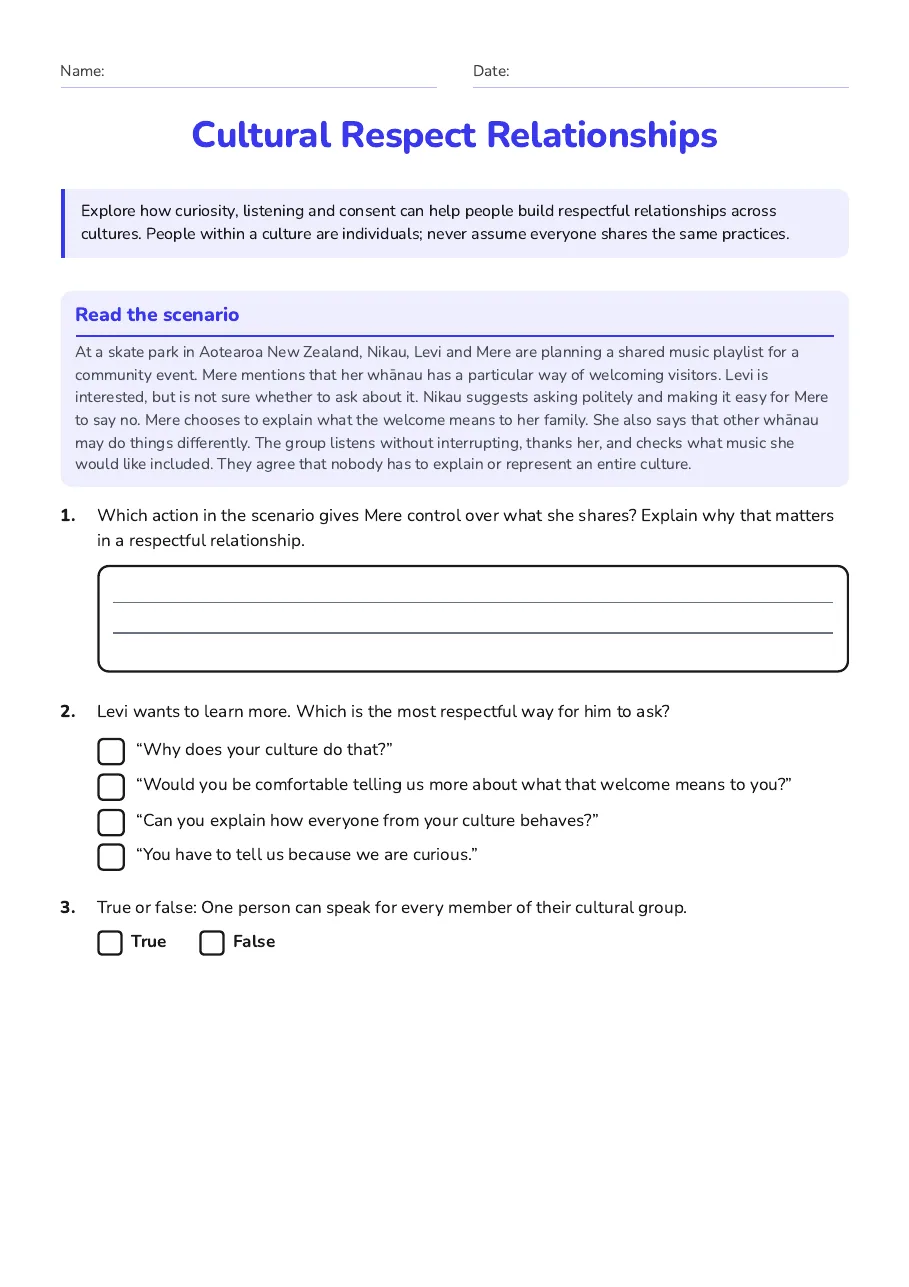 Cultural Respect Relationships, page 1 of 3: Read the scenario