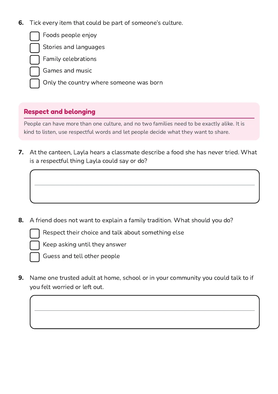 My Culture Collage, page 3 of 4: Respect and belonging