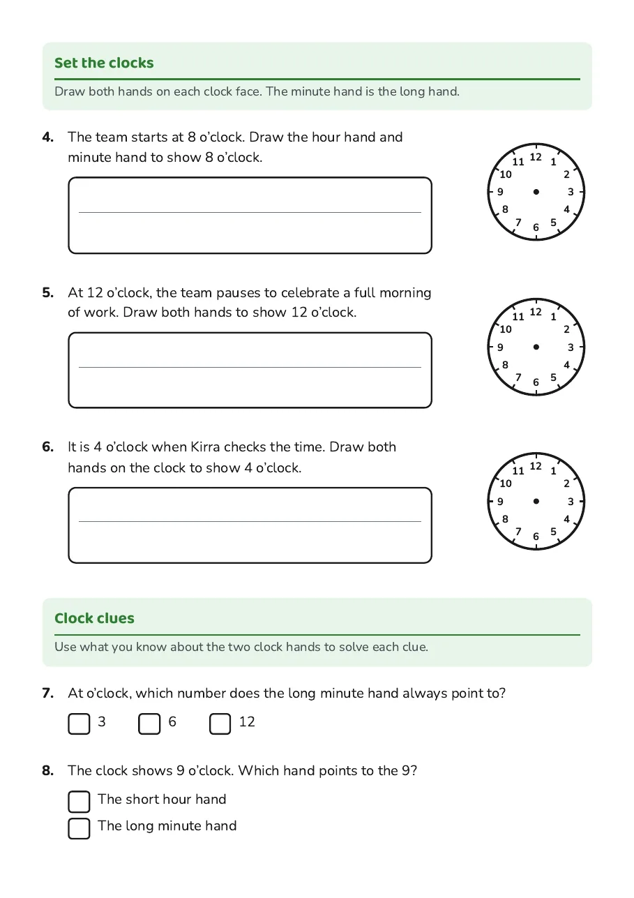Setting O'Clock Times, page 2 of 3: Set the clocks, Clock clues