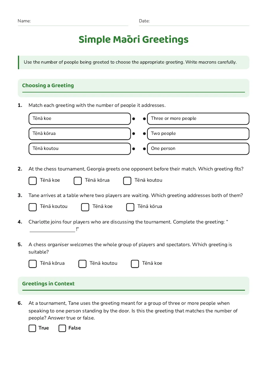 Simple Māori Greetings, page 1 of 2: Choosing a Greeting, Greetings in Context