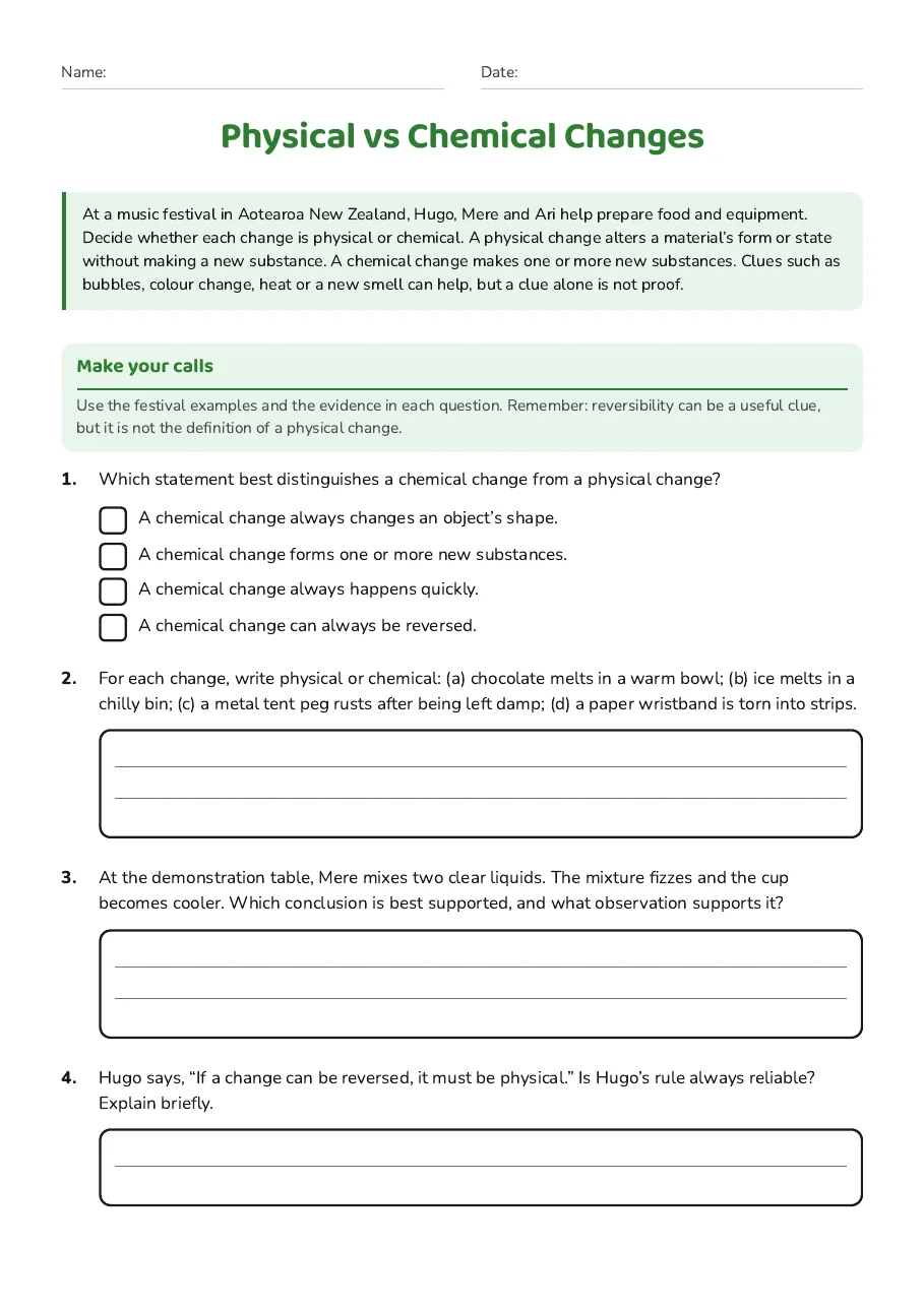 Physical vs Chemical Changes, page 1 of 3: Make your calls