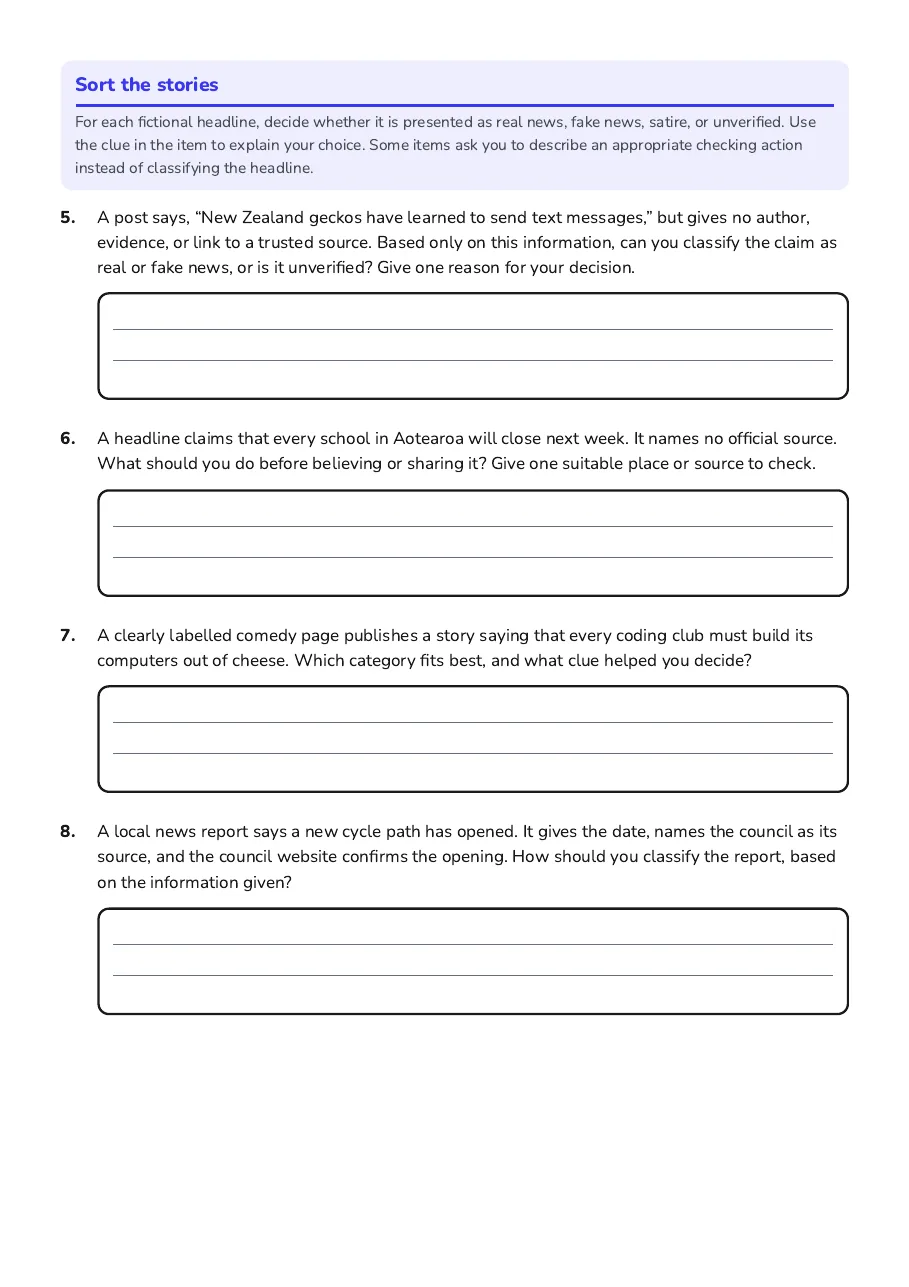 Identifying Fake News Guide, page 2 of 3: Sort the stories