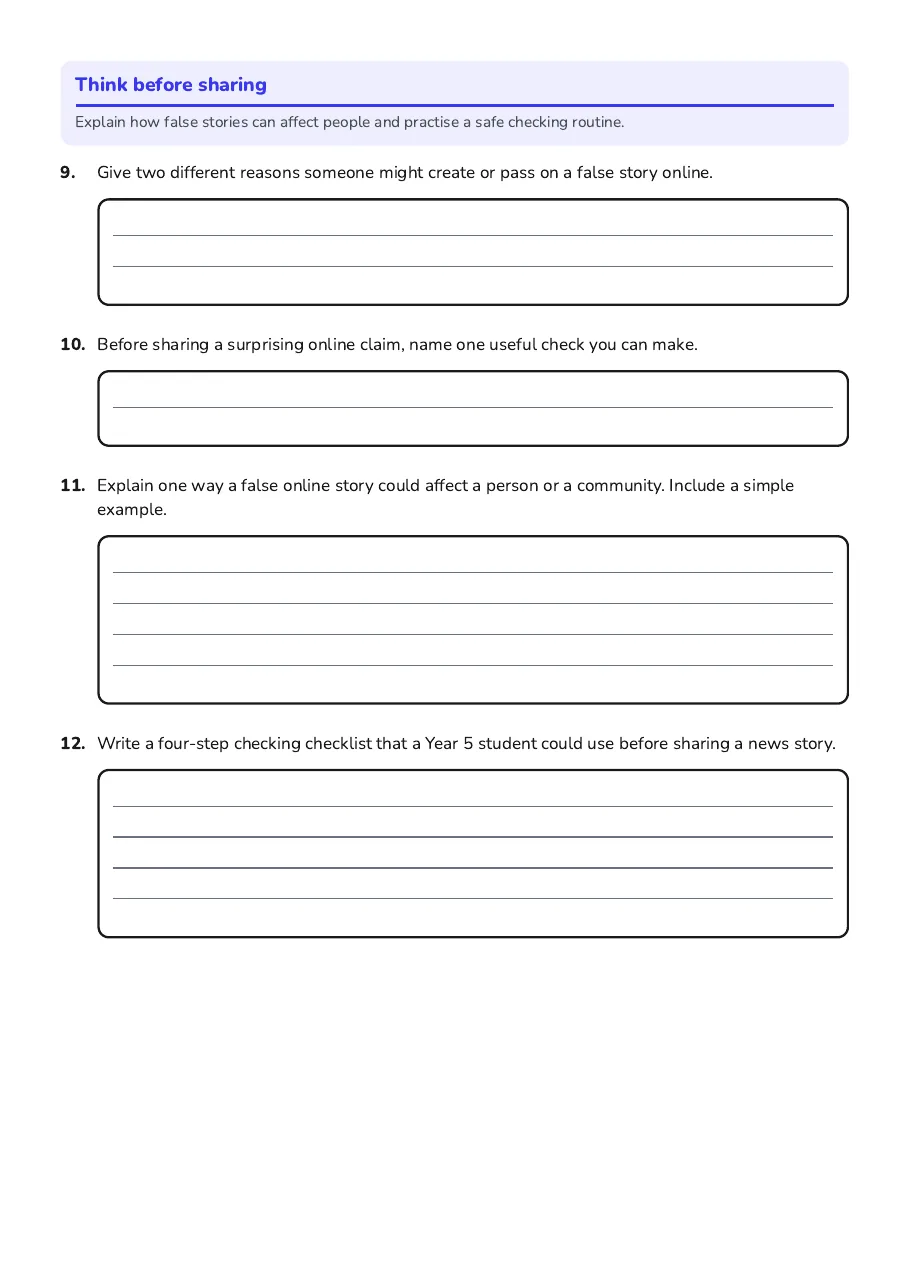 Identifying Fake News Guide, page 3 of 3: Think before sharing