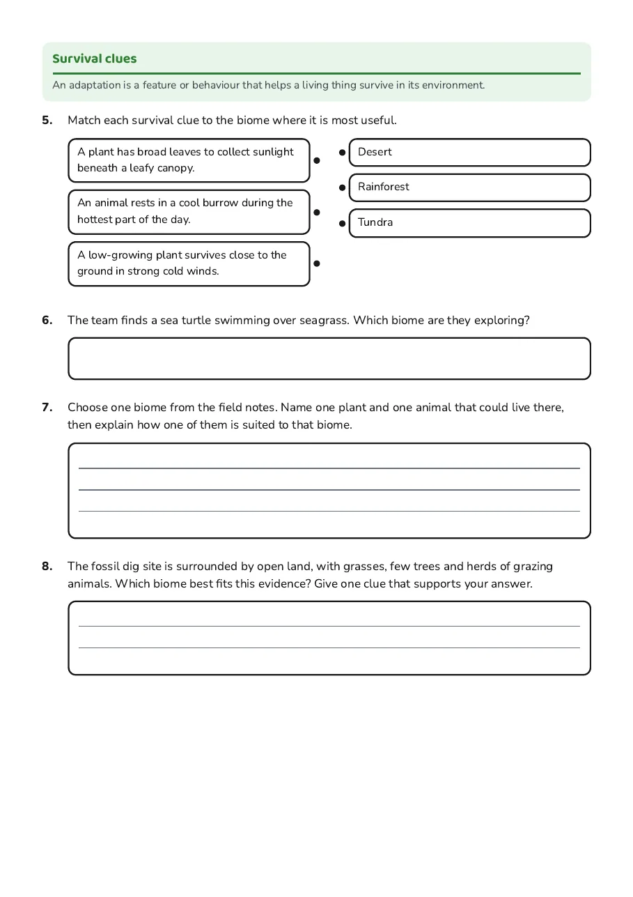 Biome Plants and Animals, page 2 of 2: Survival clues