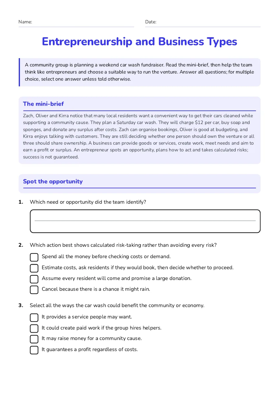 Entrepreneurship and Business Types, page 1 of 3: The mini-brief, Spot the opportunity