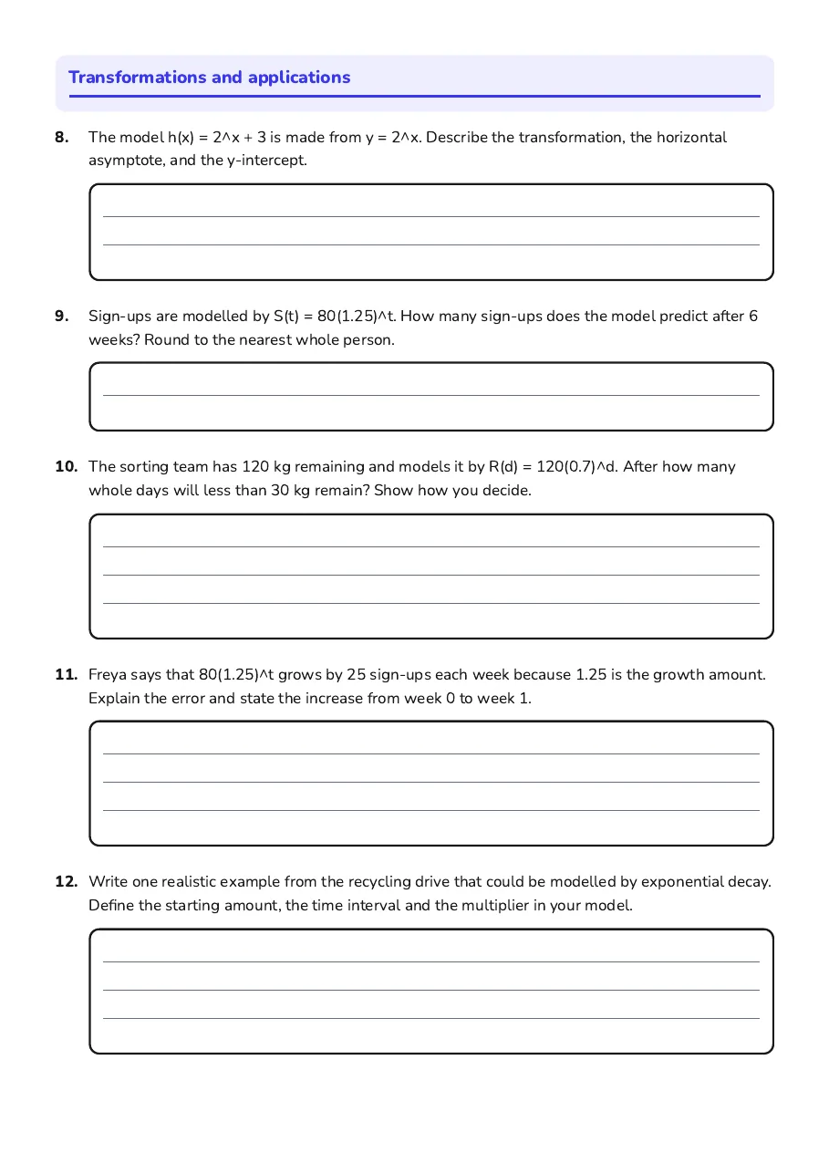 Exponential Functions and Graphs, page 3 of 3: Transformations and applications