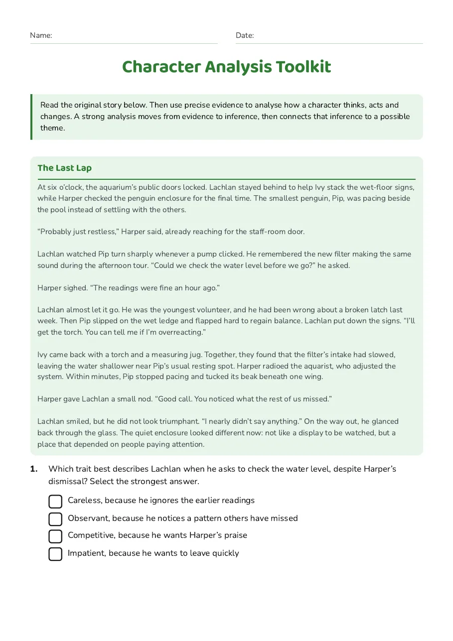 Character Analysis Toolkit, page 1 of 3: The Last Lap