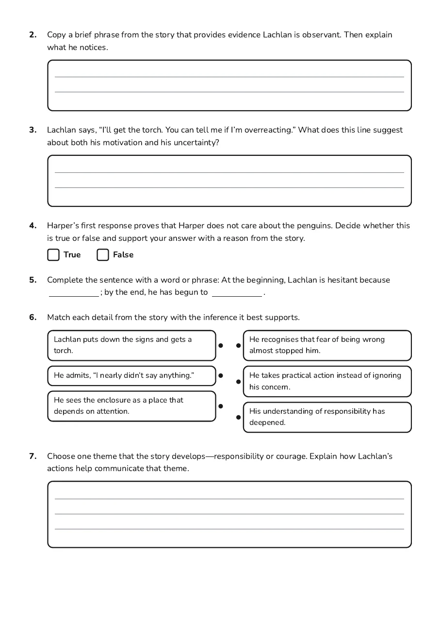 Character Analysis Toolkit, page 2 of 3: 2. Copy a brief phrase from the story that provides evidence Lachlan is observant. Then…