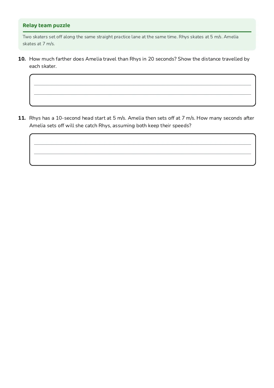 Speed Distance Time Worksheet, page 3 of 3: Relay team puzzle