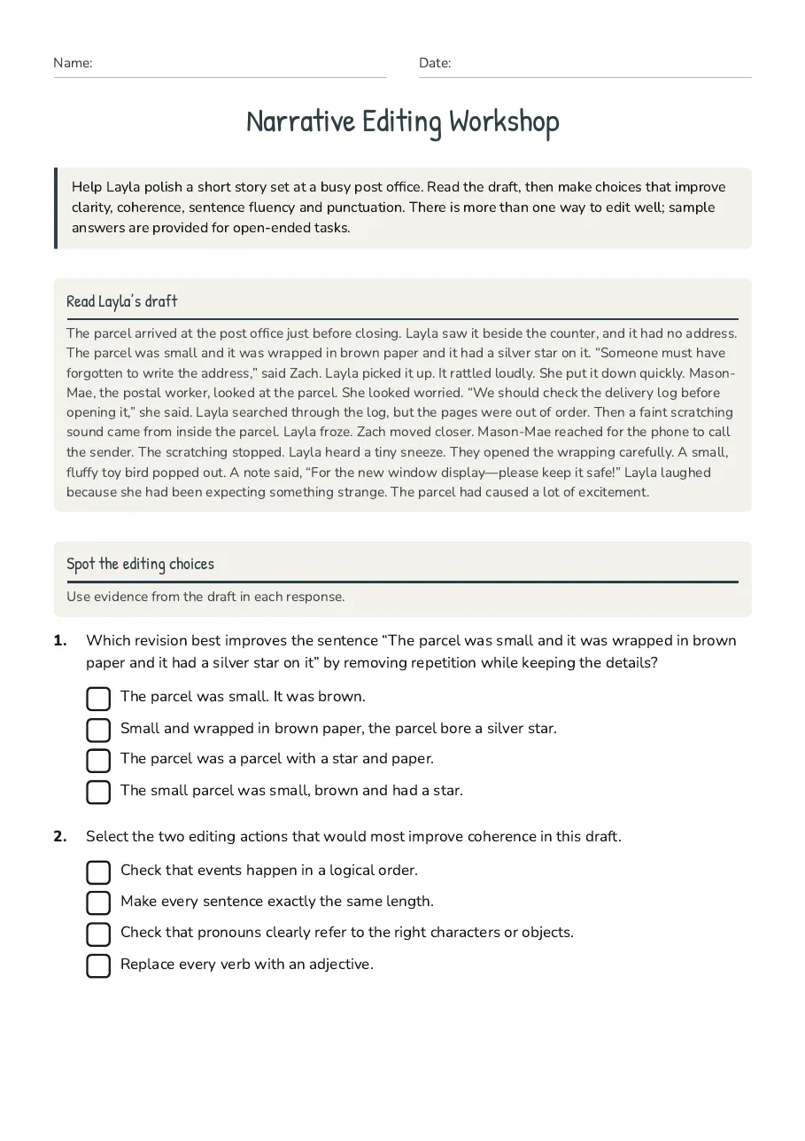 Narrative Editing Workshop, page 1 of 3: Read Layla’s draft, Spot the editing choices
