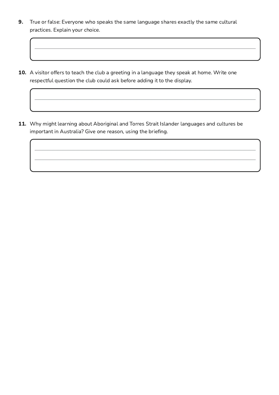 World Cultures and Languages, page 3 of 3: 9. True or false: Everyone who speaks the same language shares exactly the same cultural