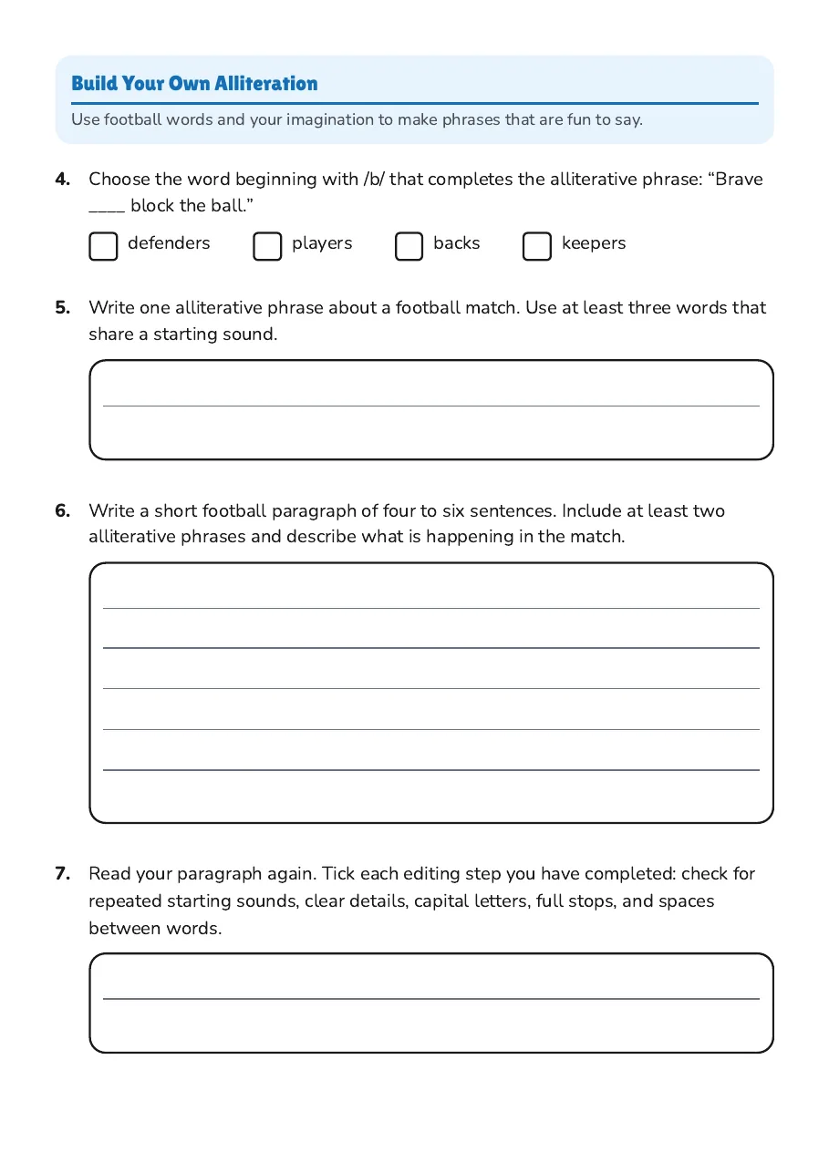 Alliteration Exploration Worksheet, page 2 of 3: Build Your Own Alliteration