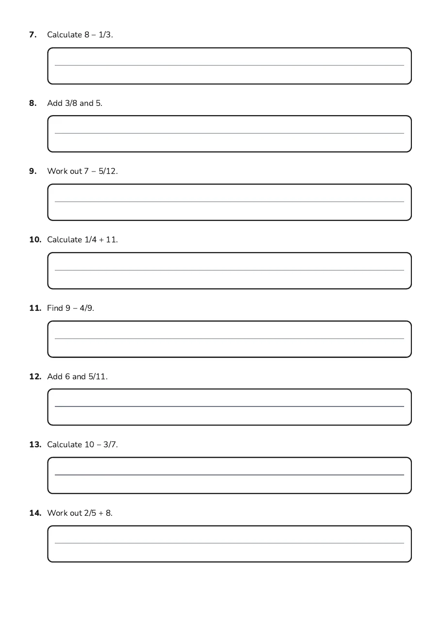 Fraction Addition and Subtraction, page 2 of 4: Calculate