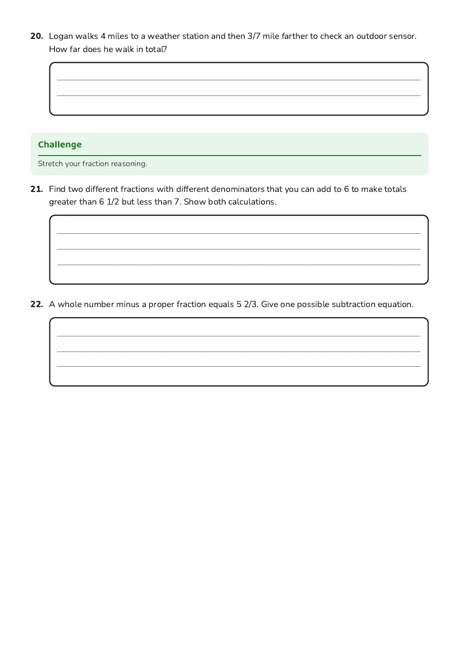 Fraction Addition and Subtraction, page 4 of 4: Challenge