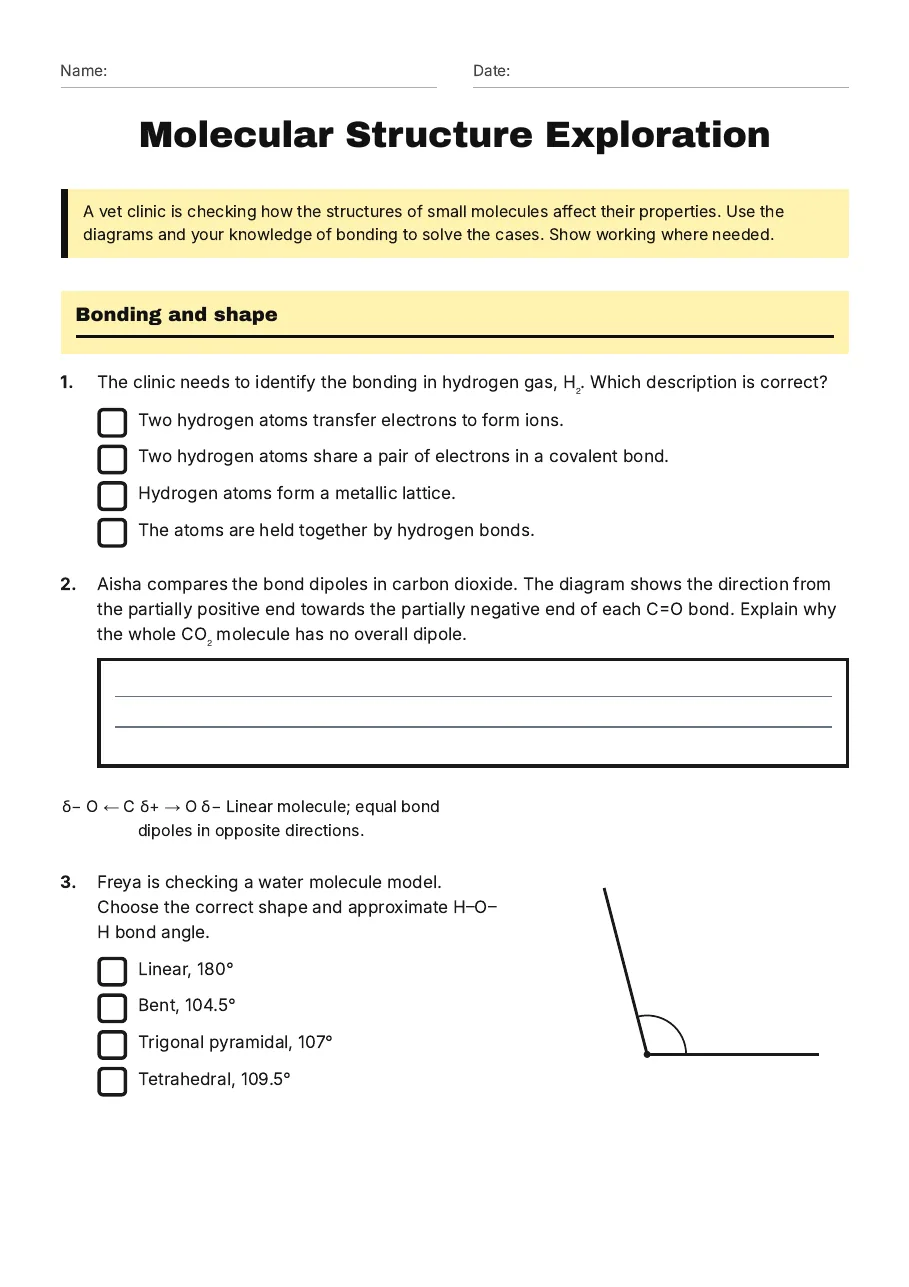 Molecular Structure Exploration, page 1 of 3: Bonding and shape